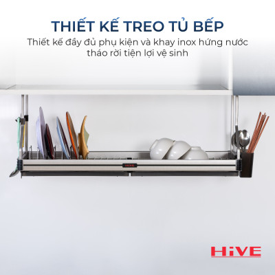 Giá úp chén bát treo tủ bếp trên Premium Black Hive Hàn Quốc