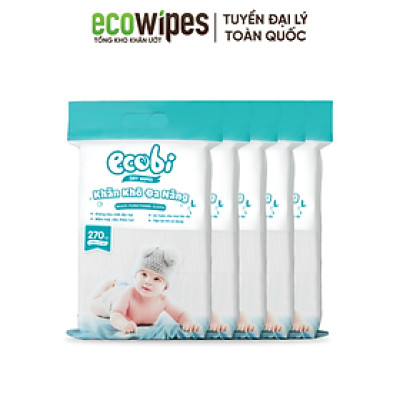 Thùng 05 túi khăn vải khô đa năng cho bé Ecowipes túi 270 tờ 345g mềm mịn dai thấm hút tốt