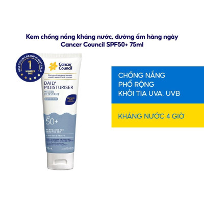 Kem Chống Nắng Cancer Council Face Day Moisturizer Dưỡng Ẩm & Chống Nước Dành Cho Da Mặt SPF50+ UVA-UVB 75ml