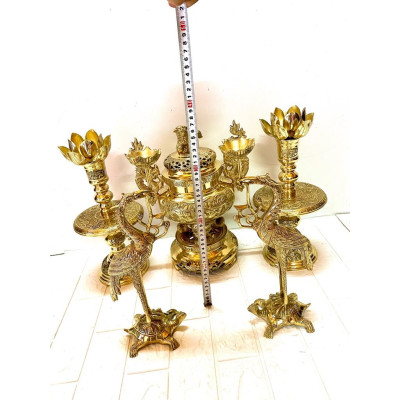 BỘ ĐỈNG NGŨ SỰ 36 CM  CHẤT LIỆU BẰNG ĐỒNG VÀNG  BỘ THỜ CÚNG TÂM LINH