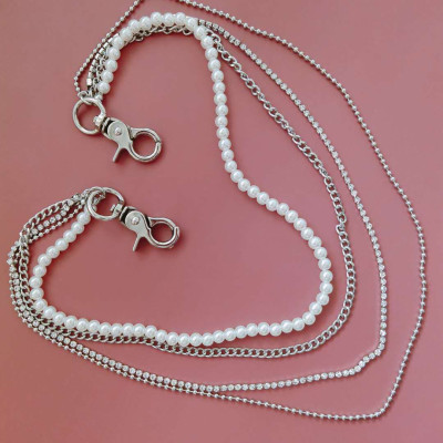 Dây đeo thắt lưng body chain belt xích phối đá và ngọc trai nhiều tầng lớp nổi bần bật