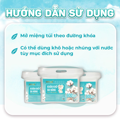 Combo 3 khăn vải khô đa năng HappyKids EcoWipes 600/900GR túi siêu tiết kiệm không chất tẩy trắng
