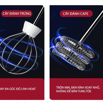 Máy đánh trứng, tạo bọt mini cầm tay 3 tốc độ dùng pin sạc - hàng chính hãng