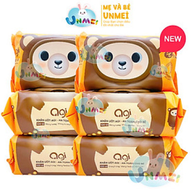 Combo 6 Gói Khăn Ướt AGI Không Mùi Gấu Nâu (100 tờ x 6 gói)