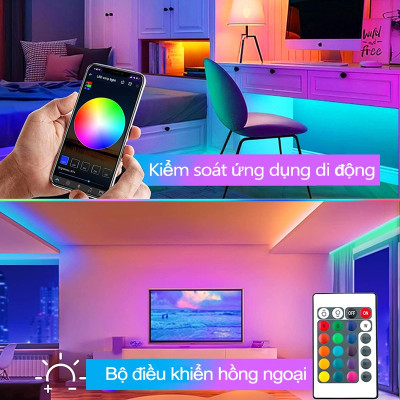 Đèn led trang trí phòng ngủ đèn nháy 16 triệu màu đèn dây led 5050 RGB có remote điều khiển - miếng lót chuột