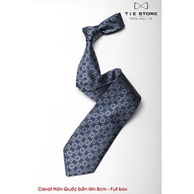 Cavat nam Hàn Quốc cao cấp bản lớn 8cm họa tiết hoa tròn - Tặng kèm hộp Full box