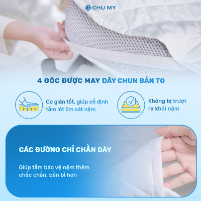 Tấm bảo vệ đệm cao cấp 3 lớp chần bông ô vuông -  Ngăn nước bụi bẩn - Giữ sạch nệm