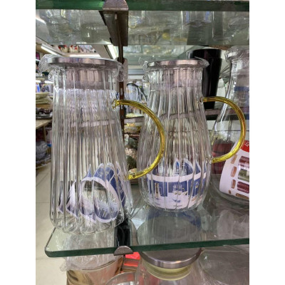 Bình nước thủy tinh chịu nhiệt sọc quai vàng