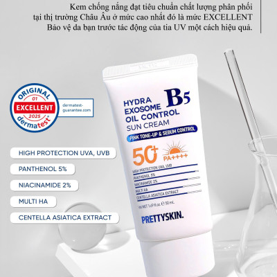 Kem chống nắng nâng tông, kiểm soát dầu nhờn Pretty Skin Multi Hydra B5 Exosome Oil Control Sun Cream Hàn Quốc 50ml