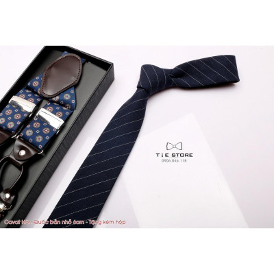 Cavat nam Hàn Quốc cao cấp bản nhỏ (6cm) - Tặng kèm hộp, Màu Xanh kẻ