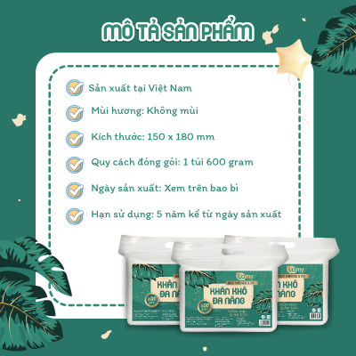 Combo 03 túi khăn vải khô đa năng cao cấp Lamy EcoWipes 600/900GR không mùi không chất huỳnh quang an toàn cho bé