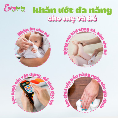 Khăn ướt baby ENJOY mềm mại, dưỡng ẩm, tiện dụng, đạt chuẩn sức khỏe SGS - Gói 20/50/80 tờ