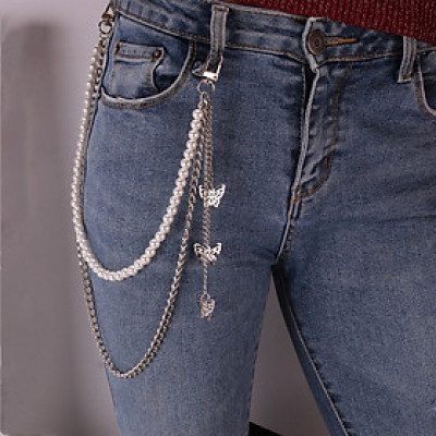 Xích đeo quần 2 lớp phong cách Harajuku cá tính hip hop đường phố chuỗi ngọc trai cánh bướm