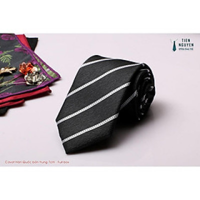 Cavat Hàn Quốc bản trung 7cm Cao cấp kèm hộp - Đen kẻ