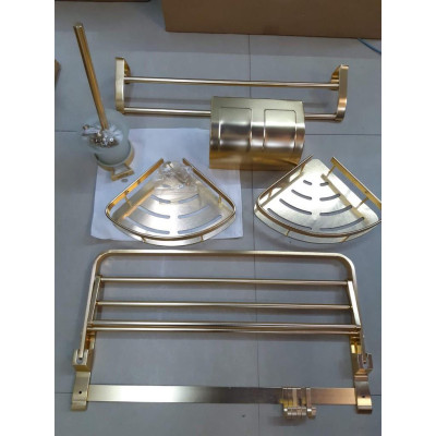 Phụ kiện phòng tắm 5  món nhôm VÀNG NHẠT đẹp sang trọng nhẹ nhàng tinh tế (mẫu thực tế có thể sai khác chút)