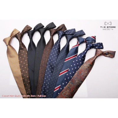 Cavat nam Hàn Quốc cao cấp bản lớn 8cm ghi lông chuột - Tặng kèm hộp Full box