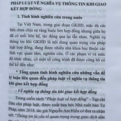 Pháp Luật Về Nghĩa Vụ Thông Tin Khi Giao Kết Hợp Đồng Ở Việt Nam Hiện Nay