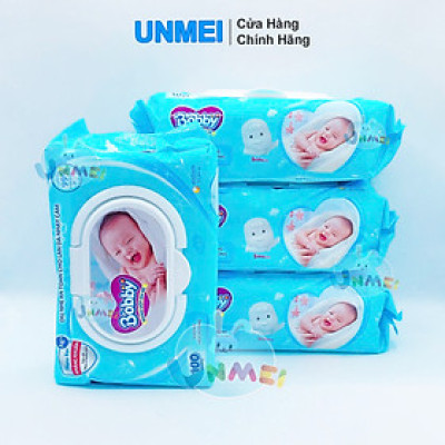 Combo Tiết Kiệm 3 Gói Khăn Ướt Bobby Care Không Hương 100 Tờ/Gói - Tặng 1 Gói Cùng Loại