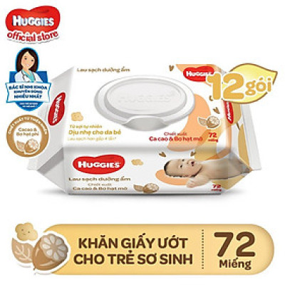 Thùng 12 gói khăn giấy ướt cho trẻ sơ sinh HUGGIES (Gói 72 tờ) - Hàng chính hãng