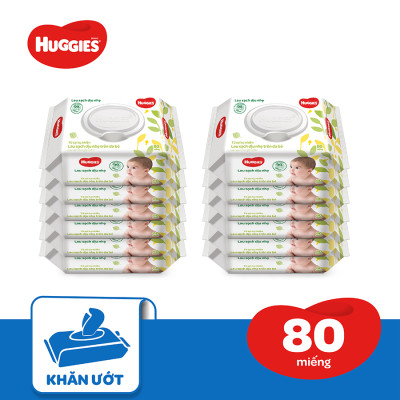 Combo 12 Khăn Ướt Dịu Nhẹ Cho Trẻ Sơ Sinh Huggies (80 Tờ/Gói)
