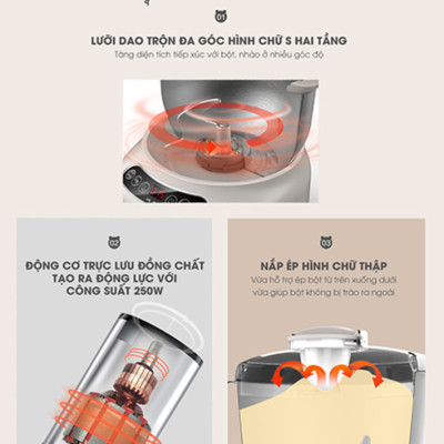 Máy Trộn Bột Ủ Bột Lên Men Tự Động BEAR HMJ-A70C1 Chống Dính Dung Tích 7 Lít Công Suất 250 W - Hàng Chính Hãng