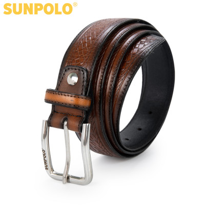 Thắt lưng nam da bò vân caro SUNPOLO BSMK47 - 3 Phiên bản màu