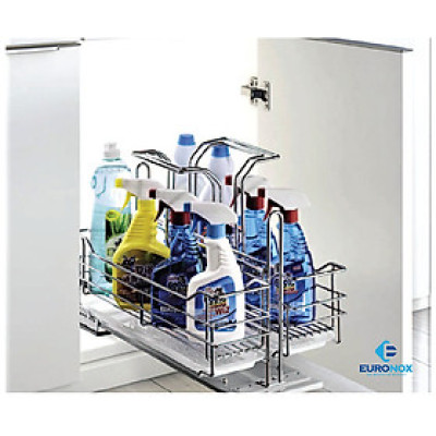 Kệ đựng chất tẩy rửa inox nan, ray âm giảm chấn Luxury Detergent Rack of Stainless Steel Bar with Undermount Drawer Slides