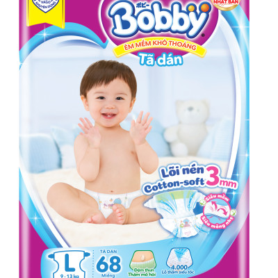 Tã Dán Bobby Siêu Mỏng Thấm Gói Siêu Lớn L68 (68 Miếng)