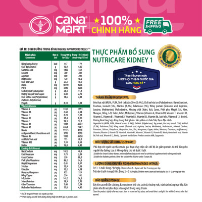 Sữa bột cho người suy thận Nutricare Kidney 1 giảm protein & giúp cân bằng điện giải, kiểm soát đường huyết (900g)