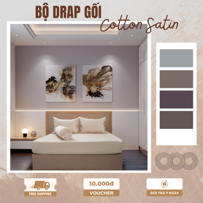 Bộ Ga Gối Giường 1m6x2m Cotton Satin 4 món Nhiều Màu bo chun Cao Cấp MYM Mềm Mịn Thoáng Mát