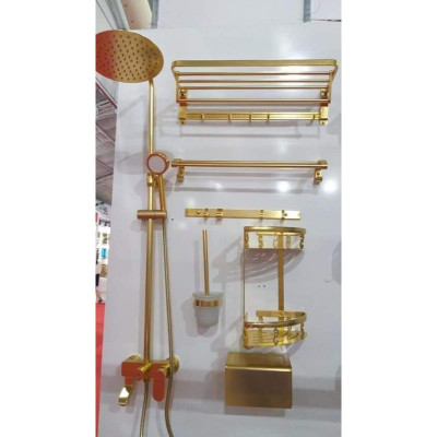 Phụ kiện phòng tắm 5  món nhôm VÀNG NHẠT đẹp sang trọng nhẹ nhàng tinh tế (mẫu thực tế có thể sai khác chút)
