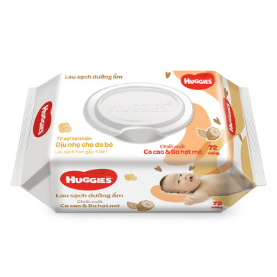Combo 12 Gói Khăn Ướt Huggies Cacao và Bơ Hạt Mỡ (72 Miếng/ Gói)