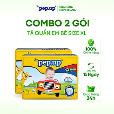 Combo 2 gói Tã/Bỉm Quần Em Bé Pep.up Extra Dry Siêu Mềm Mại, Siêu Khô Thoáng, Kháng Khuẩn Size XL (18 Miếng/Gói)