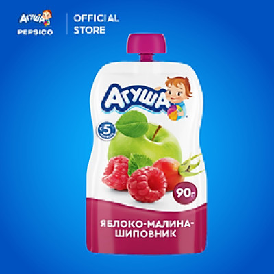 Trái cây nghiền vị táo, mâm xôi và tầm xuân Agusha 90g dành cho bé từ 5 tháng trở lên