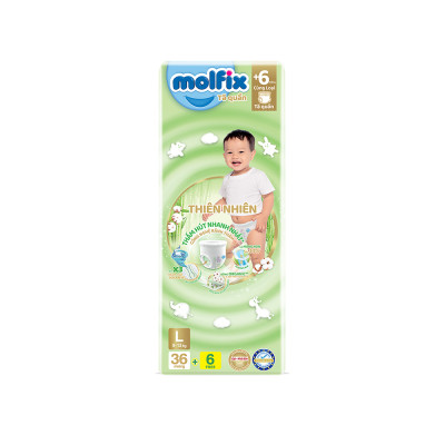 Tã/bỉm quần Molfix Thiên nhiên Jumbo L (9kg - 13kg) - Gói 36+6 miếng