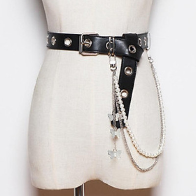 Dây xích đeo quần mix cánh bướm tua rua và ngọc trai