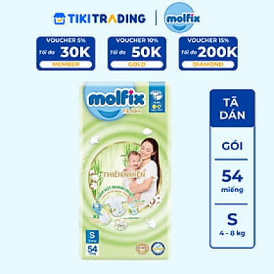Tã/bỉm dán Molfix Thiên nhiên Jumbo S (4kg - 8kg) - Gói 54 miếng