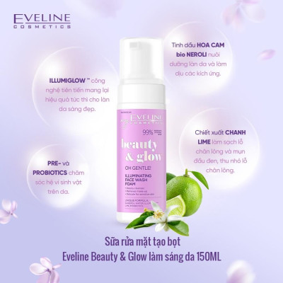 [Deal hè 69k] Sữa rửa mặt tạo bọt Eveline Beauty & Glow làm sáng da 150ML