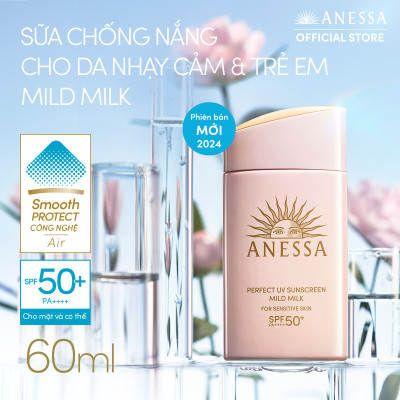 Bộ đôi Kem chống nắng dạng sữa dịu nhẹ cho da nhạy cảm và trẻ em + Kem chống nắng dạng xịt dưỡng da bảo vệ hoàn hảo (Anessa Mild Milk 60ml + Gold Spray 60g)