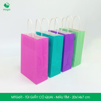 MTG6TI - 20x14x7 cm - Combo 25 túi giấy có quai màu tím