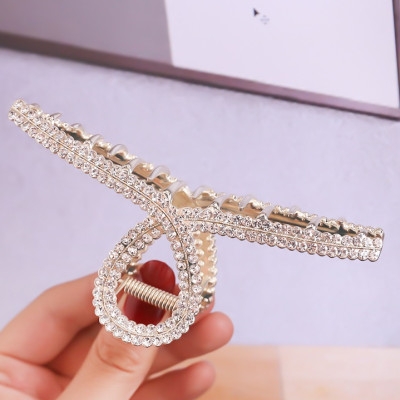 Kẹp tóc kim loại dạng dài ngọc trai đính đá