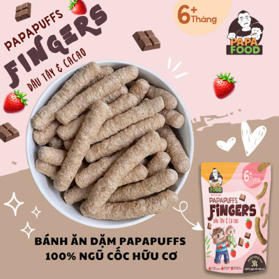 Bánh ăn dặm PAPAFOOD PAPAPUFFS Vị Dâu Tây & Ca Cao - 100% Ngũ Cố Hữu Cơ - Gói 30G