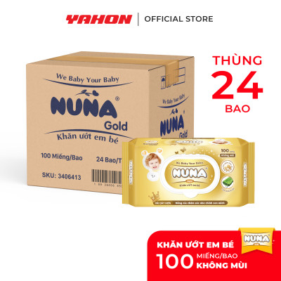Thùng Khăn Ướt Em Bé NUNA Gold Không Mùi 100 Miếng/Bao, 24 Bao/Thùng