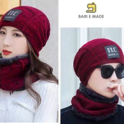 Mũ len nữ nón len giữ ấm tặng kèm khăn len choàng cổ y hình thời trang Hàn Quốc dona21102801