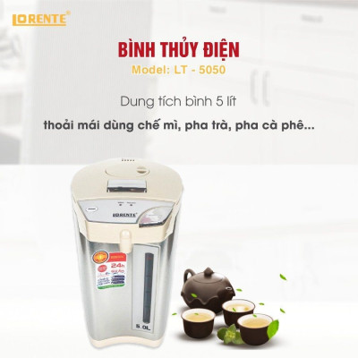 Bình Thủy Điện Lorente LT-5050 750W Phích điện 5L ruột bình bằng inox 304 tự động đun sôi khi nước nguội 3 chế độ rót nước tiện dụng tự động, bơm tay, nút ấn - Hàng Chính Hãng