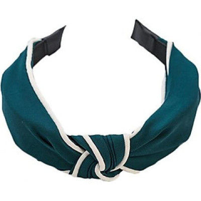 Bờm cài tóc turban nữ BN33E bản to mầu xanh lá đậm viên trắng