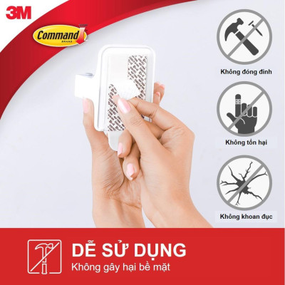 Móc dán tường treo chổi, cây lau nhà Command 3M chịu lực 1.8kg - Dễ sử dụng, độ bền cao, bám cực chắc, tháo cực dễ 17007