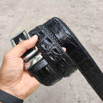Thắt lưng da cá sấu Đan Viền Thủ Công Rất Bền! (mặt bạc)