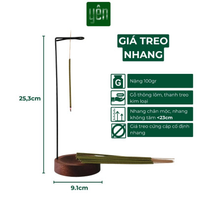 Giá Treo Nhang Thảo Mộc Yên Bằng Thanh Kim Loại Đế Gỗ Thông Trang Trí Tâm Linh Thờ Cúng Quà Tặng