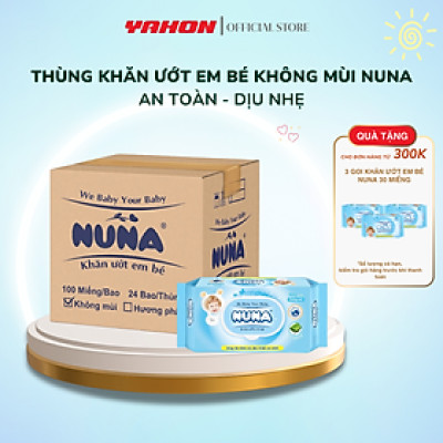 Thùng Khăn Ướt Em Bé NUNA Không Mùi 100 Miếng/Bao, 24 Bao/Thùng